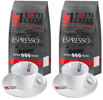 Акція на Набор Totti Caffe Кофе в зернах Espresso 1 кг х 2 шт + Чашка 65 мл с блюдцем 2 шт (8720254065540) від Rozetka UA