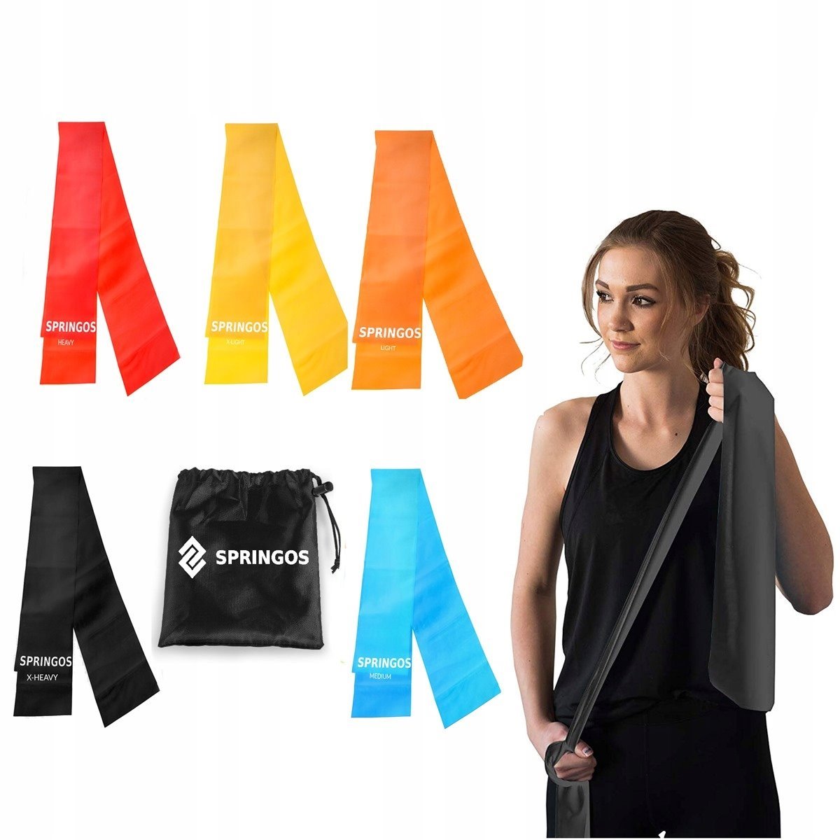 

Лента-эспандер для спорта и реабилитации Springos Flat Band 5 шт 200 х 15 cм 1-8 кг PB0018