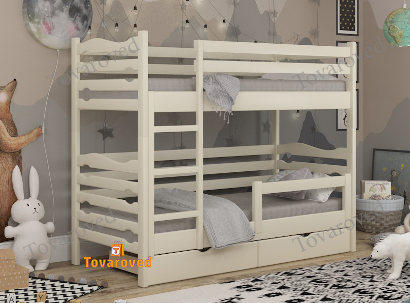 

Двухъярусная кровать с Ящиками 90х190 и бортиком защитным внизу Wellmebely Эрика Трансформер сосна Бежевый Л6