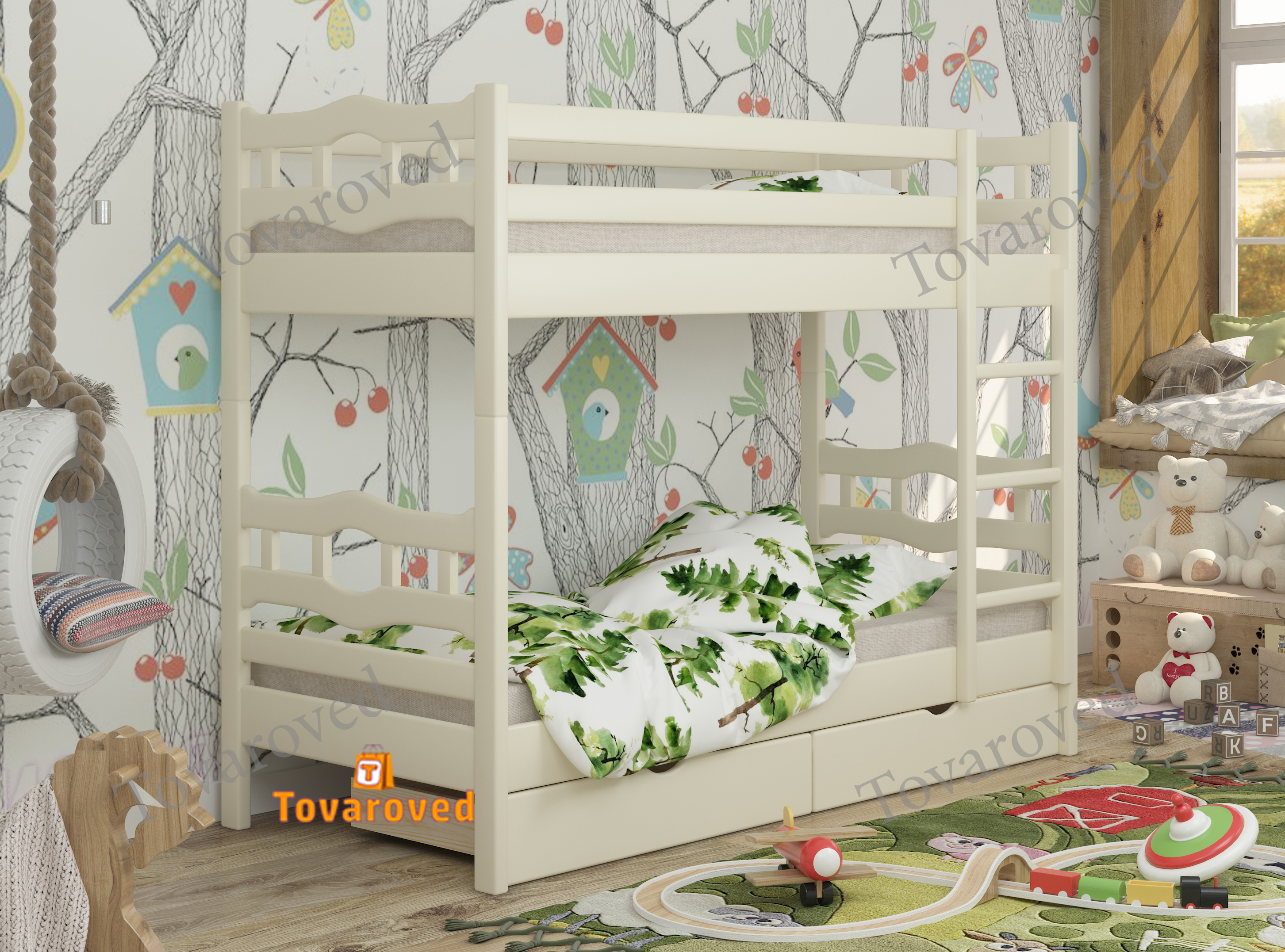 

Двухъярусная кровать с Ящиками 80х200 Wellmebely Робин Трансформер сосна Бежевый Л6