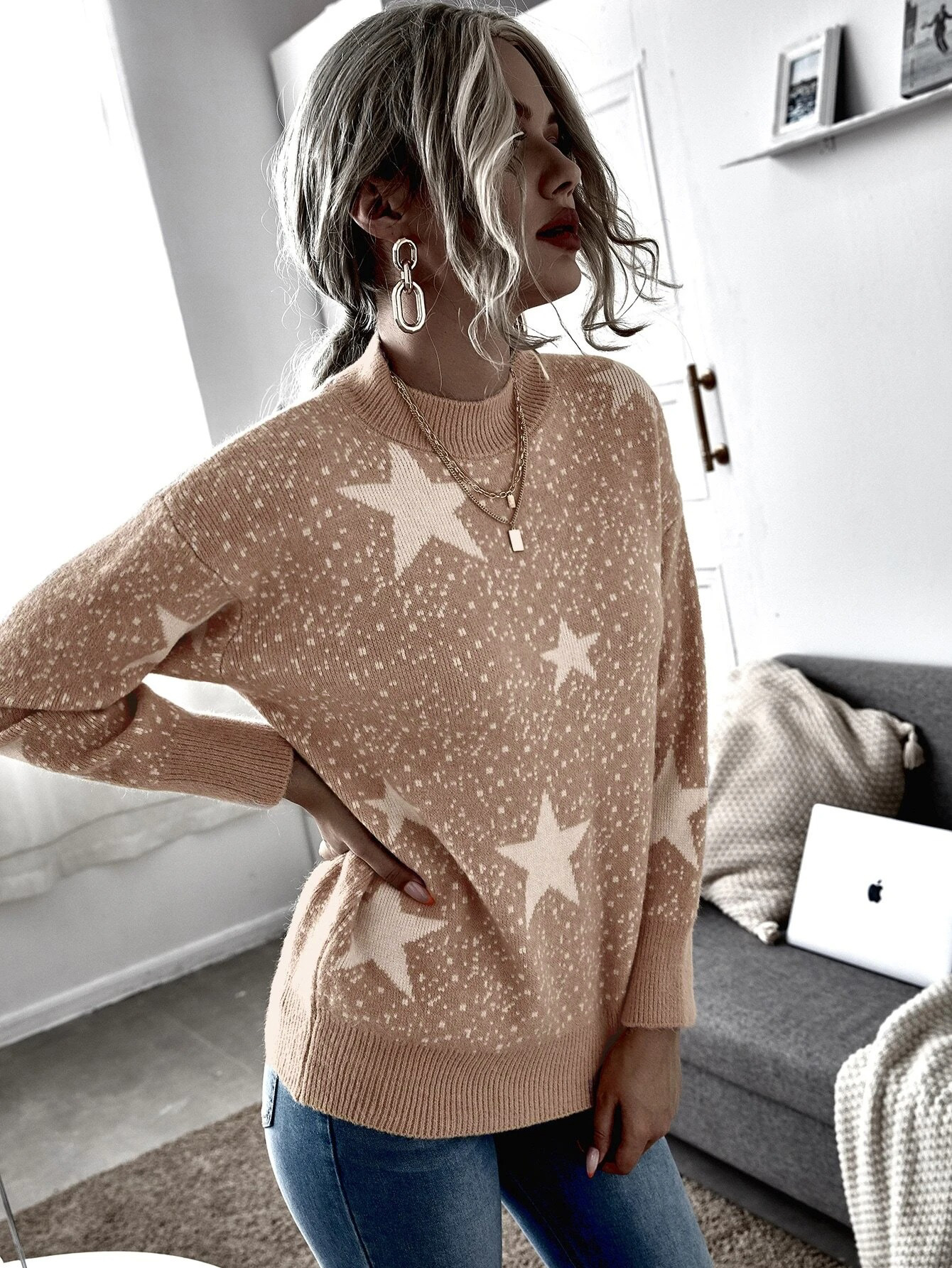 

Джемпер женский вязаный Star Berni Fashion (One Size) Персиковый