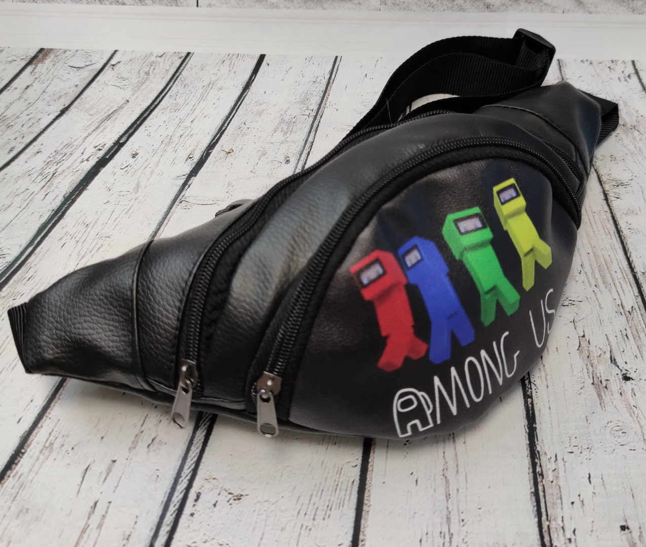 

Поясная сумка Fashion Among us надпись 4 героя Черная (4377-9)