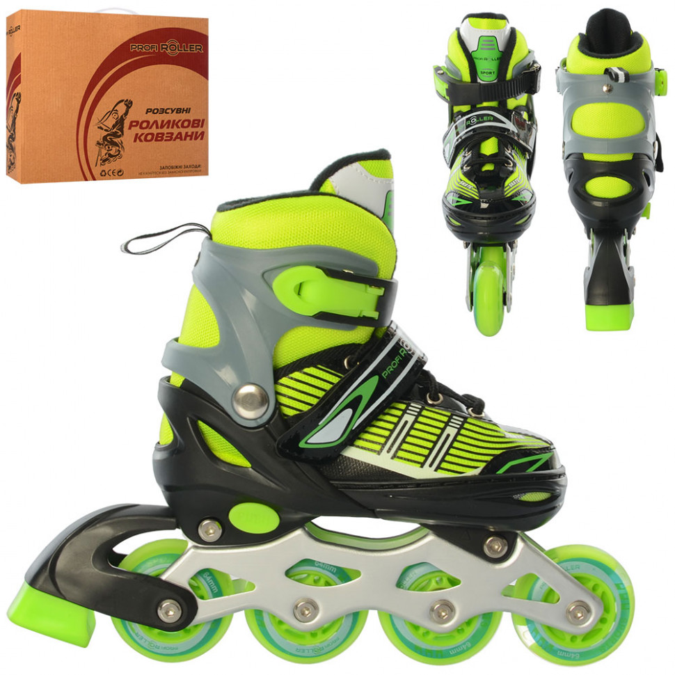 

Детские раздвижные ролики Profi Roller Skates Flex Черно-зеленый 31-34 размер на шнуровке