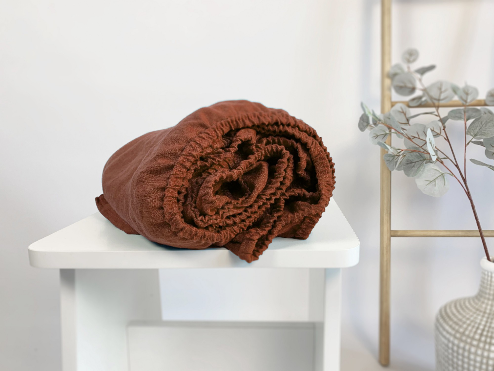 

Льняная простынь на резинке TouchableLinen 100x200x25 см Терракотовый