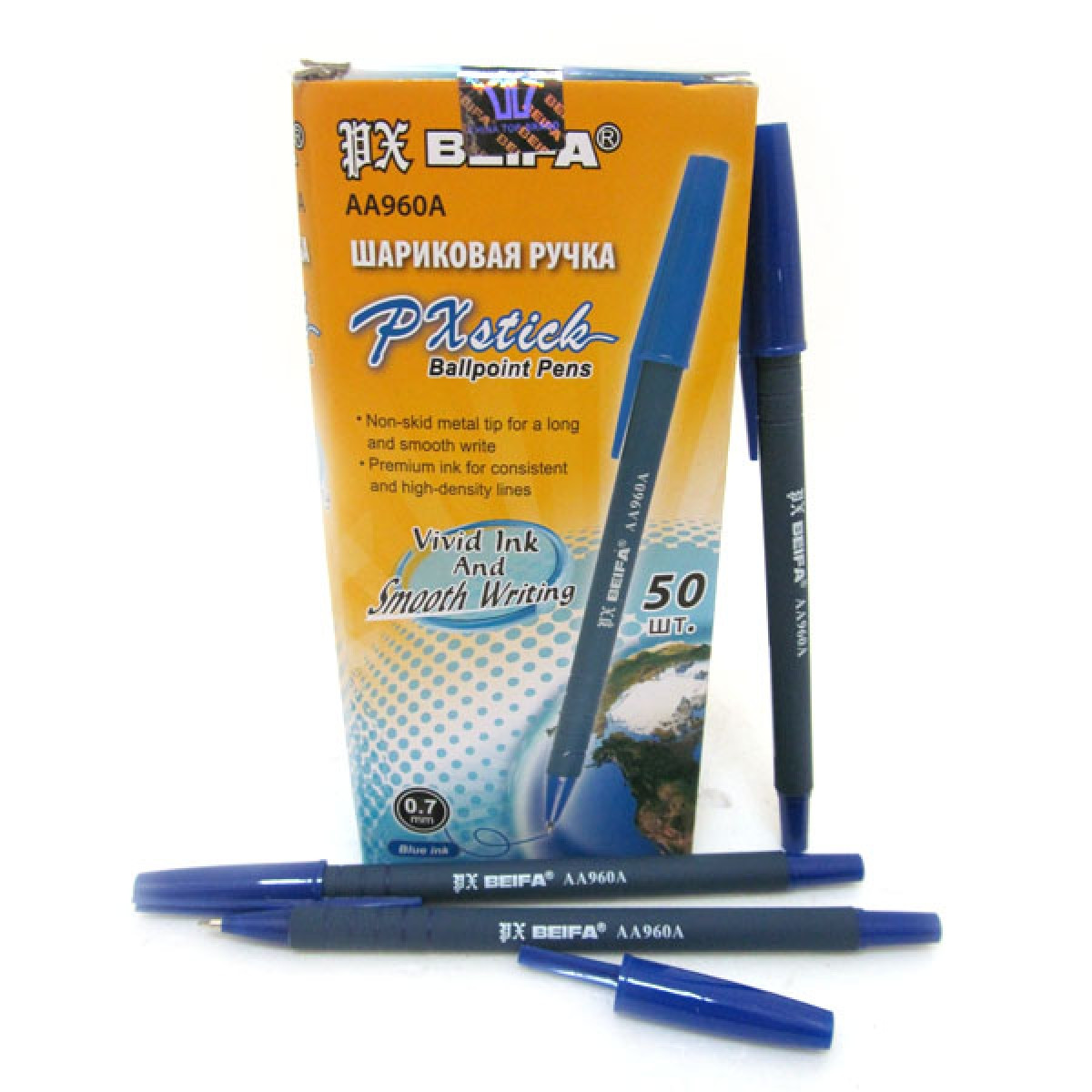 

Ручка кулькова BEIFA синя бархат new 50шт в упак. // (960A-blu-A)
