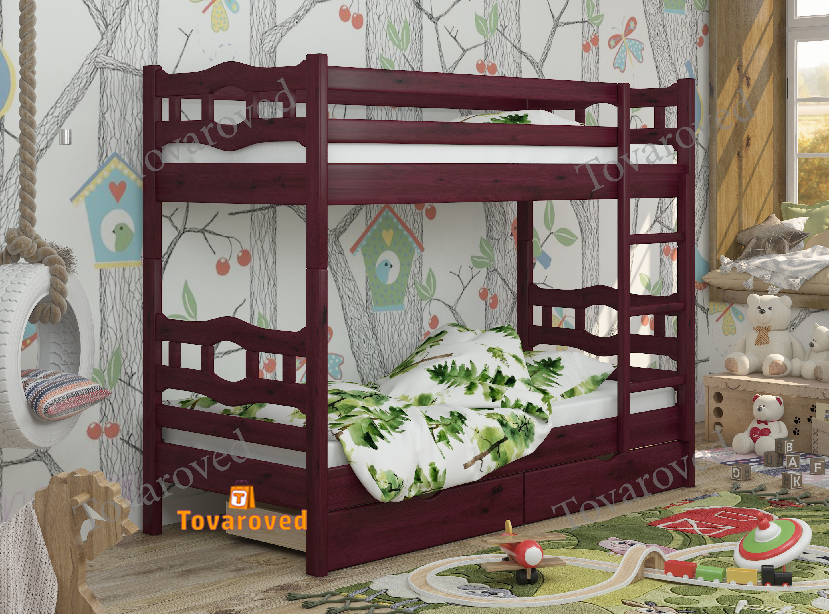 

Двухъярусная кровать с Ящиками 90х200 Wellmebely Робин Трансформер сосна Махонь Л6