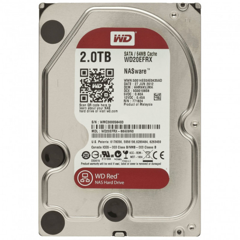 

Жесткий диск Western Digital HDD SATA 2.0TB Red 5400rpm 64МB (WD20EFRX)