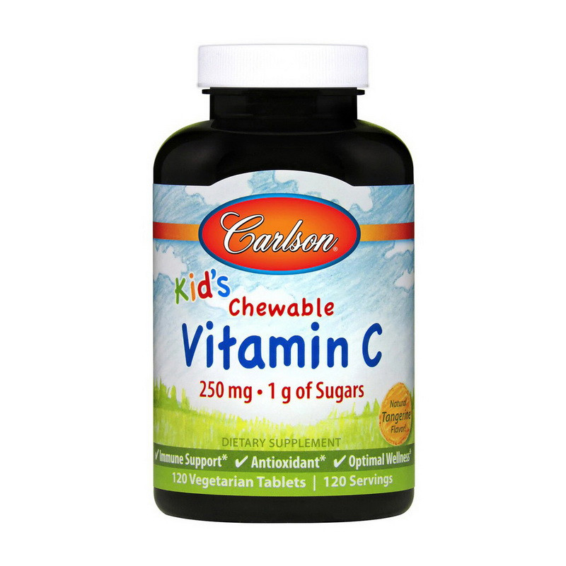 

Витамин Ц для детей Carlson LabsKid's Chewable Vitamin C 250 mg 1 g of Sugars (120 veg tab) tangerine