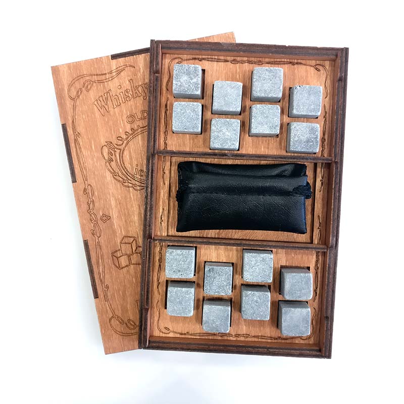 

Камни для виски Whiskey stones Original Wood 16шт из стеатита + мешочек