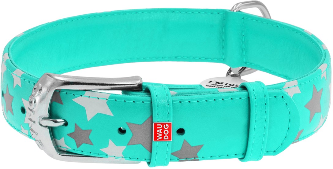 

Ошейник для собак кожаный Collar WAUDOG Glamour с QR паспортом, узор "Звёздочка", светящийся/светоотражающий, L, Ш 35 мм, Дл 46-60 см (358813)