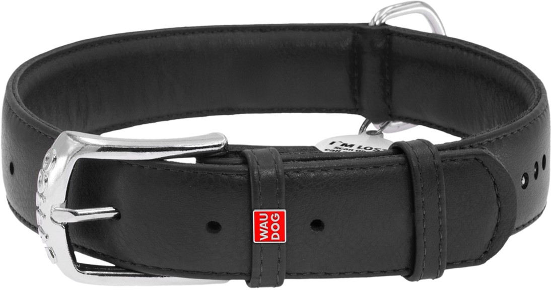 

Ошейник для собак кожаный Collar WAUDOG Glamour с QR паспортом, двойной со страз, L, Ш 35 мм, Дл 46-60 см