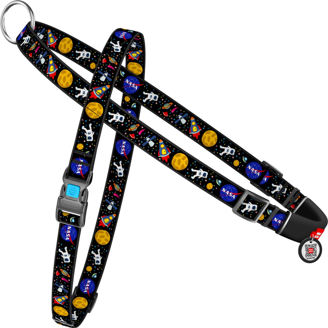 

Шлея для собак быстросъемная Collar WAUDOG Nylon c QR паспортом, рисунок "NASA", пластиковый фастекс, S, Ш 15 мм, А 40-55 см, В 45-60 см (5465)
