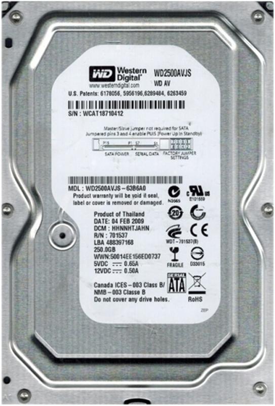 

Накопитель HDD SATA 250GB WD AV 7200rpm 8MB (WD2500AVJS) гар. 12 мес. Refurbished