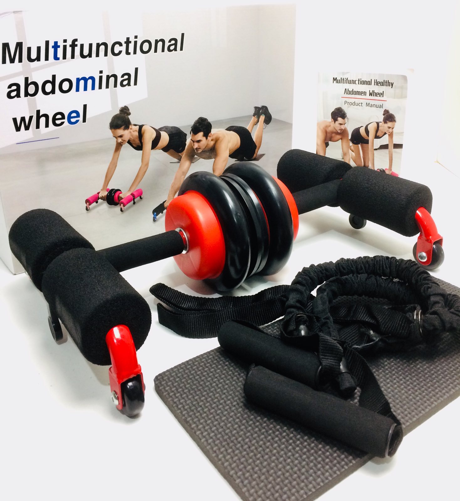 

Тренажер 5в1 роликовый с натяжной лентой ролики для пресса Home Gym EL 1292