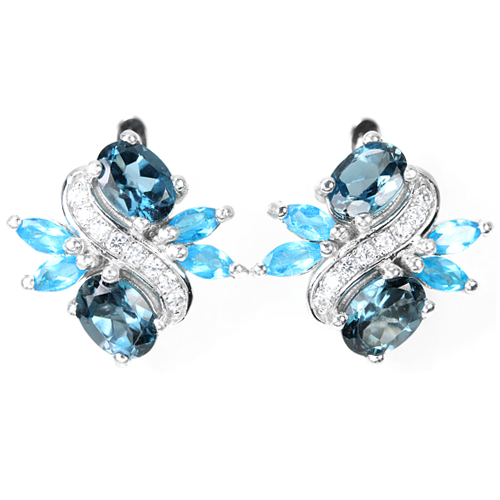 

Серьги из серебра с лондон блю и swiss топазом С1560