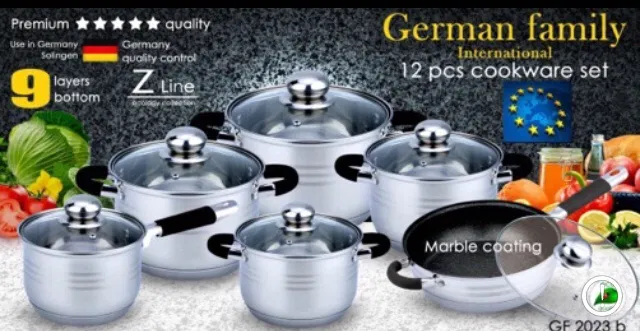 

Набор посуды для кухни German Family GF-2023 12 предметов черные силиконовые ручки