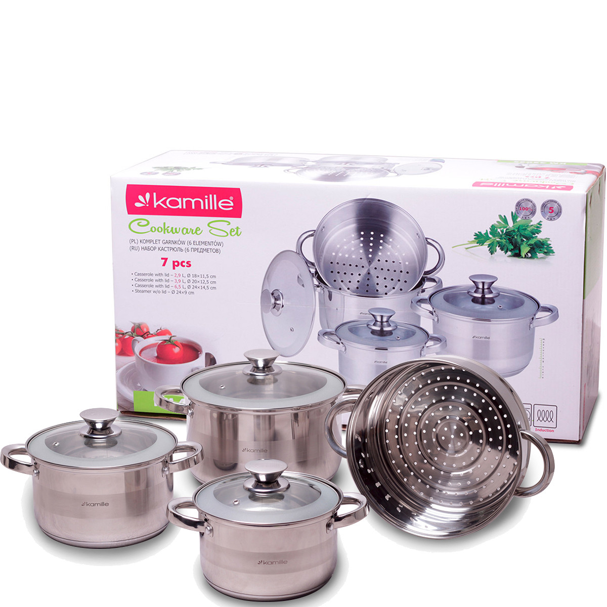 

Набор кастрюль с пароваркой Kamille из нержавеющей стали 7 предметов KM-4502S