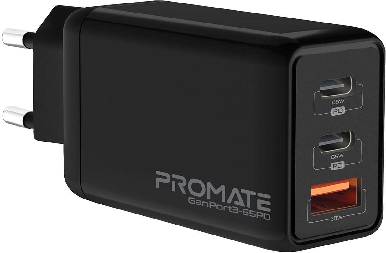 

Сетевое зарядное устройство Promate GaNPort3-65PD 65 Вт, 2хUSB-C + USB-A Black (ganport3-65pd.black)