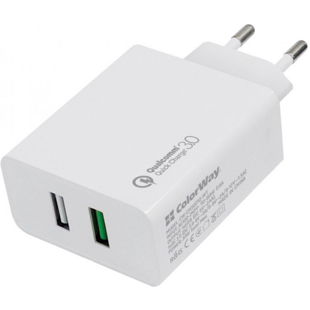 

Зарядное устройство ColorWay 2USB (QC3.0 + 2.4A AUTO ID) (30W) (CW-CHS021Q-WT)