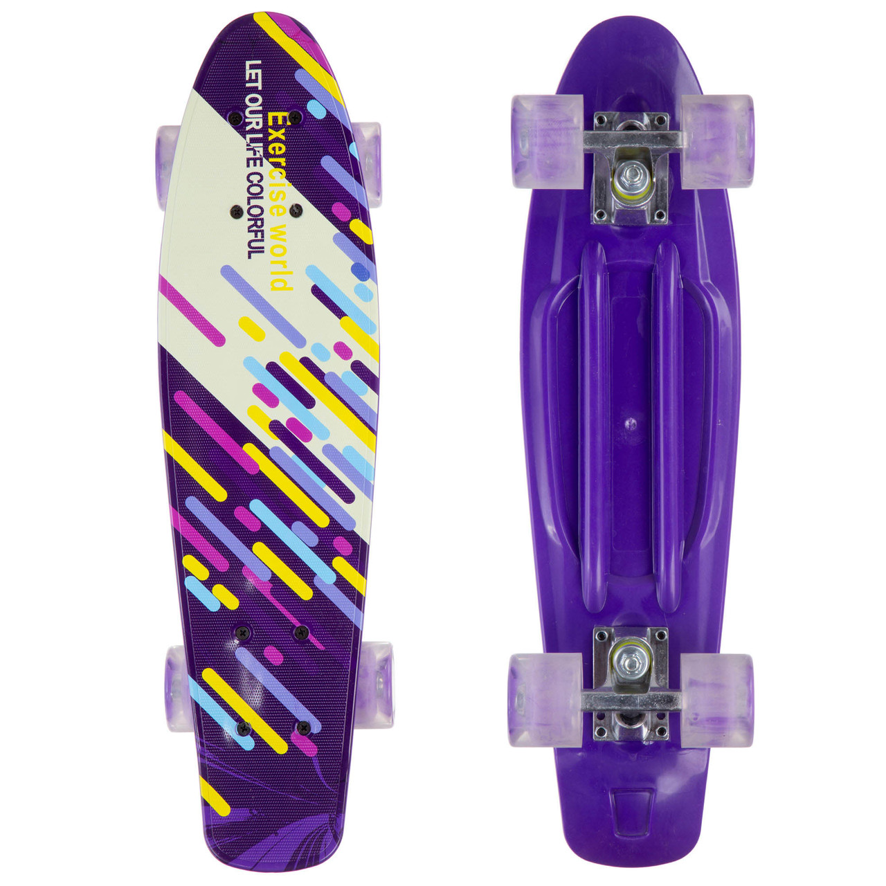 

Скейт Пенни Борд Penny My Go Board Cruiser круизер Profi 881 фиолетовый-белый со светящимися колесами