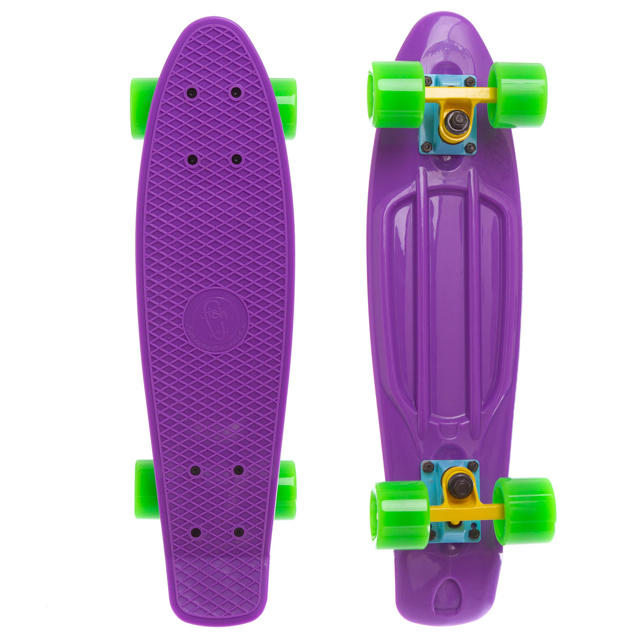 

Скейт пенни борд Penny My Go Fish Skateboards SOFT 401-30 22" Purple, зеленые колеса