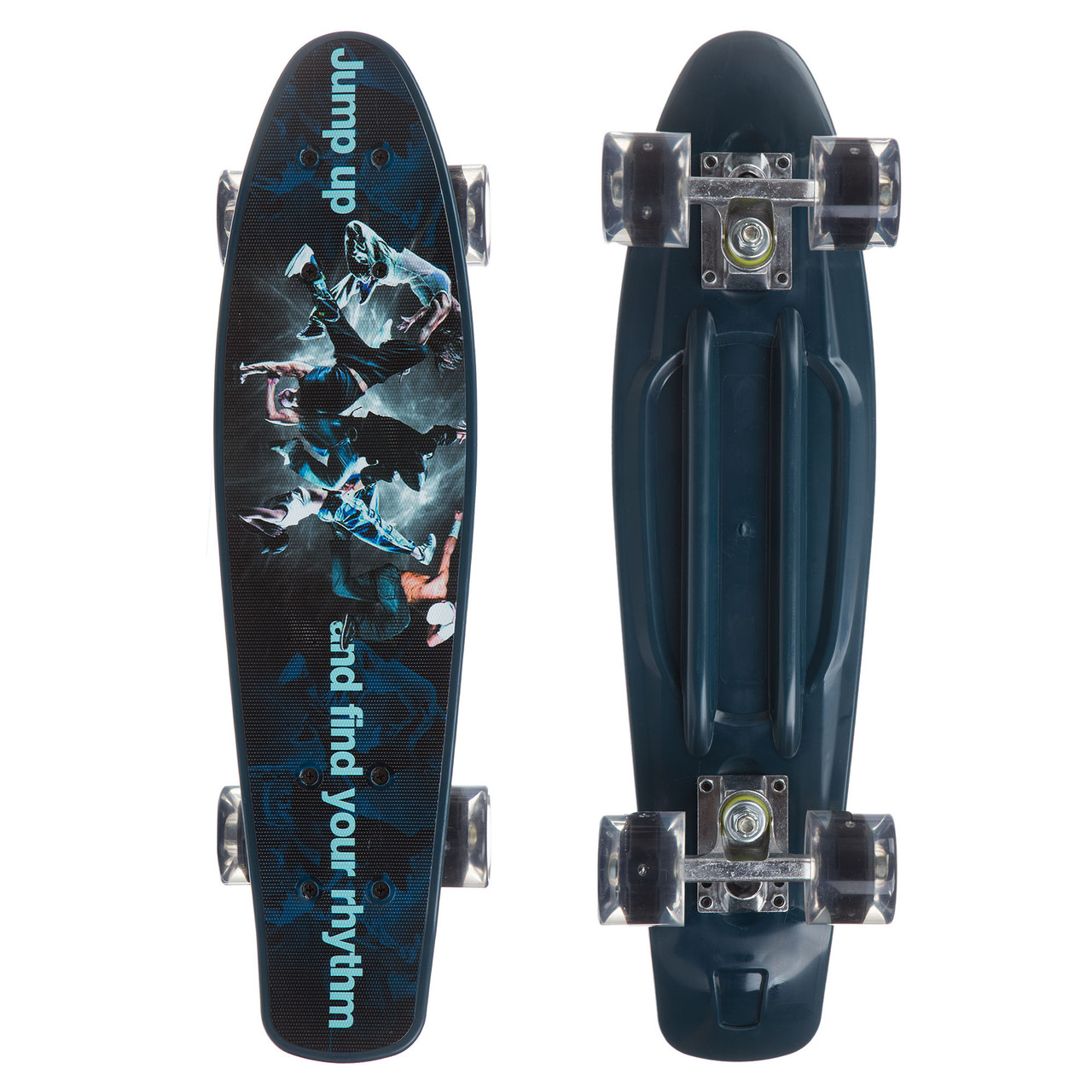 

Скейт Пенни Борд Penny My Go Board Cruiser круизер Profi 881 черно-голубой со светящимися колесами