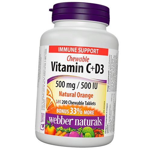 

Витамин С и Д3, Vitamin C+D3, Webber Naturals 200таб Апельсин (36485030)