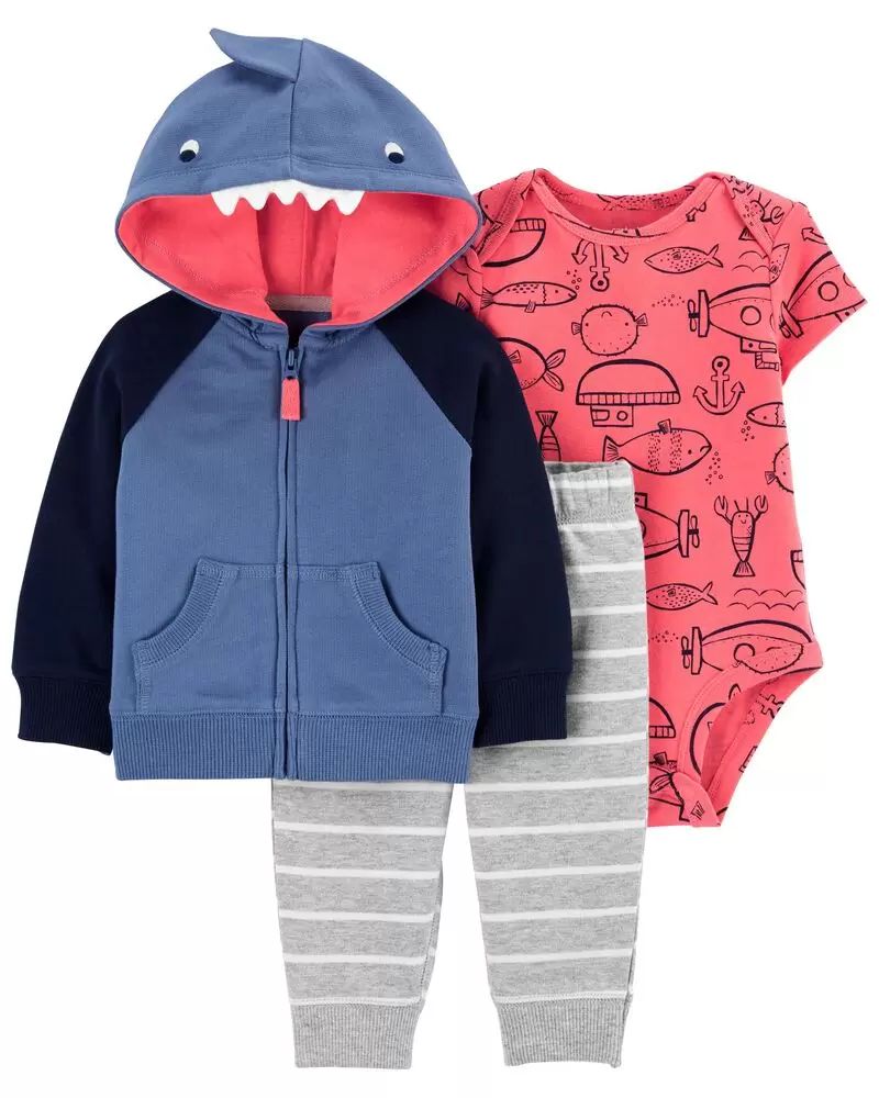 

Хлопковый комплект Carters 18М 76-81 см Акула 1K460810(толстовка + боди-футболка + штанишки)