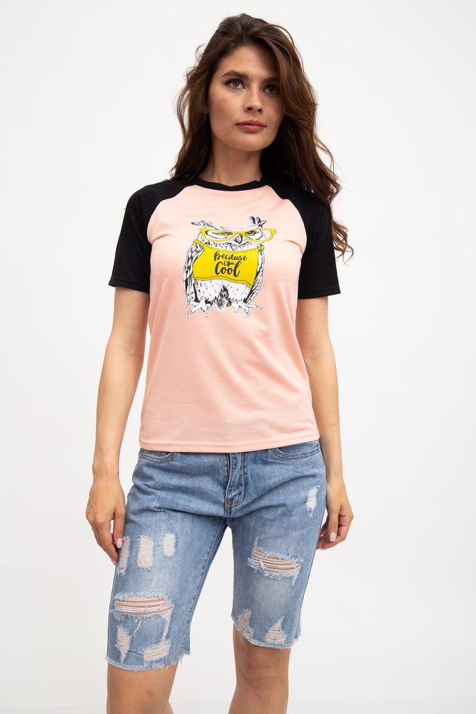 

Футболка женская персиковая, с рисунком сова размер XS FG_00034_02