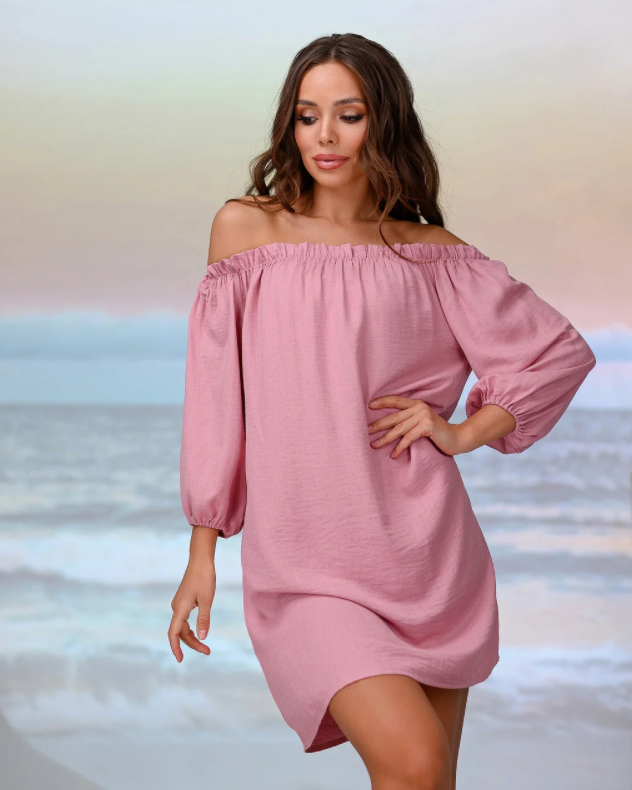 

Жіноча туніка la Visio коротка пляжна зі спущеними плечима пудра 207-034 (M-L(46-48))