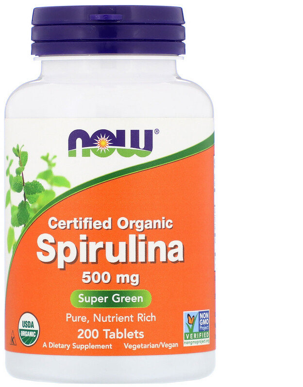 

Certified Organic Spirulina, 200 Tablets NOW Foods NOW-02698 500 иг