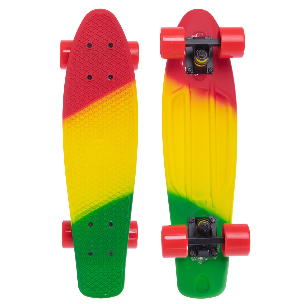 

Скейт пенни борд Penny My Go Fish Skateboards RUBBER SOFT 412-7 22" Red-Yellow-Green, красные колеса