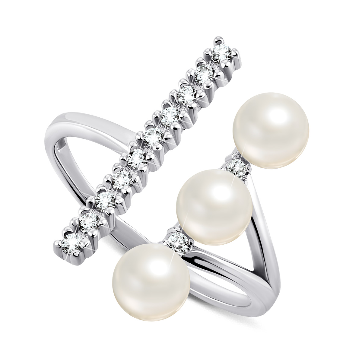 

Серебряное кольцо с жемчугом и фианитами 16 размер GR4254