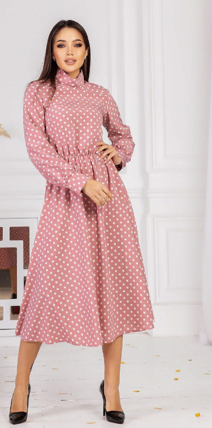 

Женское платье в горошек Fashion Woman NB21003 р50/ пудровое, Женское платье в горошек Fashion Woman NB21003 р50/52 пудровое