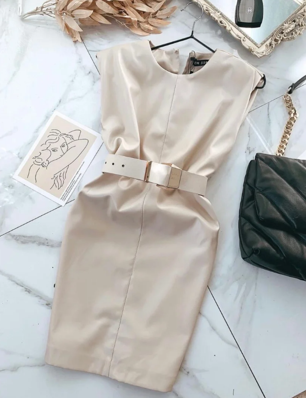 

Женское платье из эко-кожи Fashion Woman GF8860 р48 бежевое