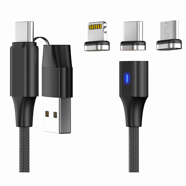 

Магнитный кабель для телефона с коннекторами micro usb, lightning, type-c 3 в 1 Magnetic Cable.