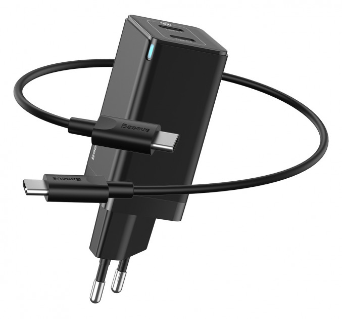 

Зарядний пристрій Baseus GaN2 Q.Charger USB/ Type-C 45 Вт 3 А + Кабель Type-C Чорний