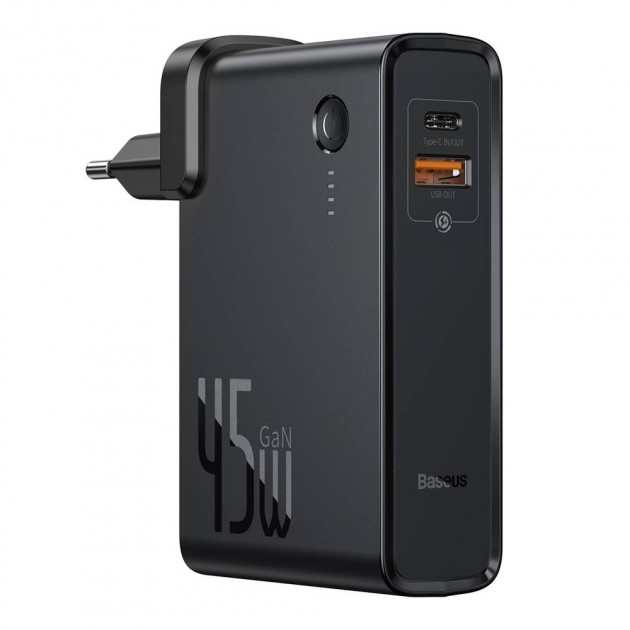 

Адаптер сетевой 2 в 1 Baseus PS QC3.0 1USB 3A 45W Type_C + Power Bank 10000mAh Black