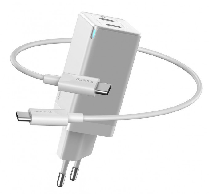 

Зарядний пристрій Baseus GaN2 Q.Charger USB/ Type-C 45 Вт 3 А + Кабель Type-C Білий