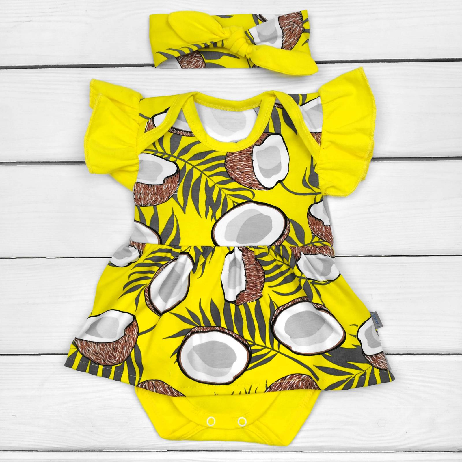 

Комплект: боди Dexter`s-платье короткий рукав и повязочка кокосик 80 см желтый