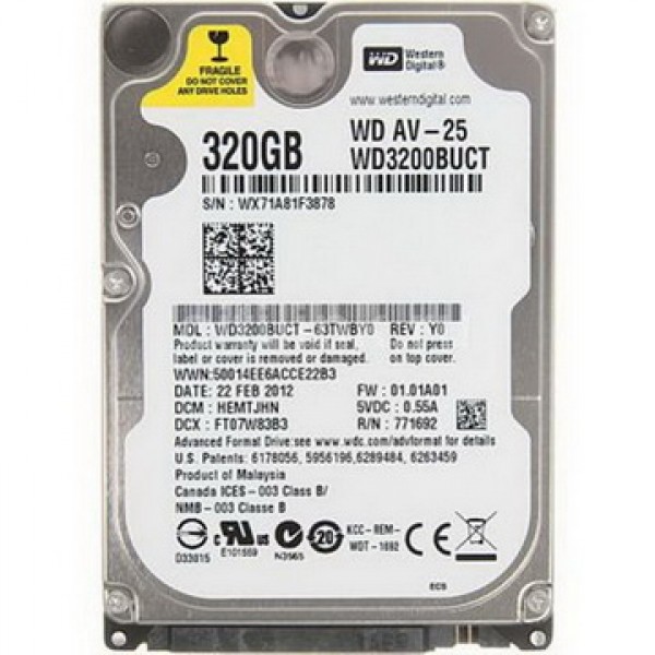 

HDD 2.5" SATA 320GB WD AV-25 5400rpm 16MB (WD3200BUCT) Refurbished