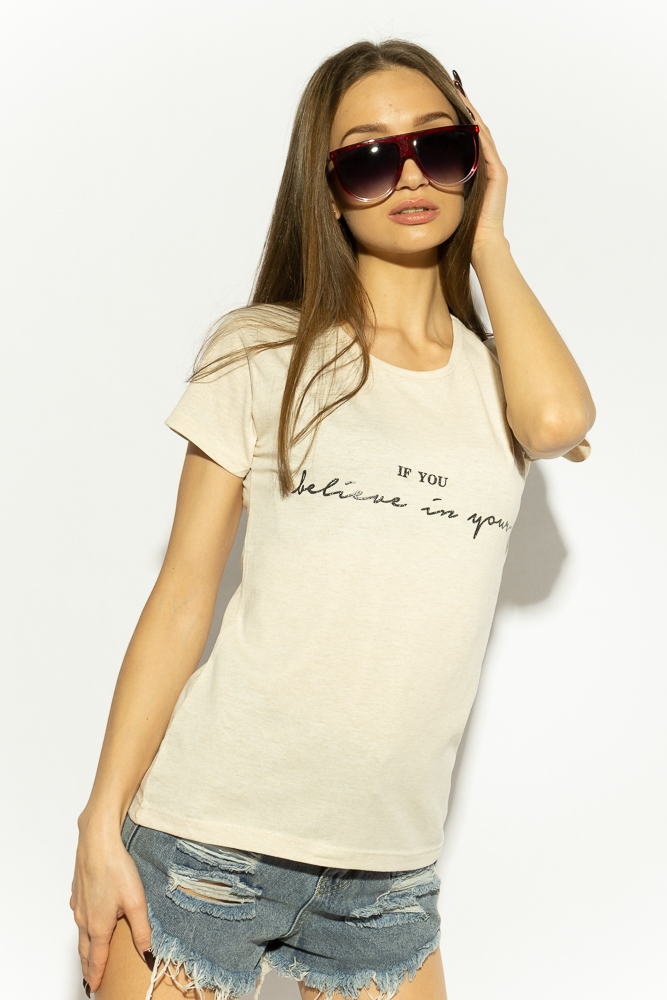 

Футболка женская с надписью Time of Style 600F370  Бежевый меланж, Футболка женская с надписью Time of Style 600F370 L Бежевый меланж