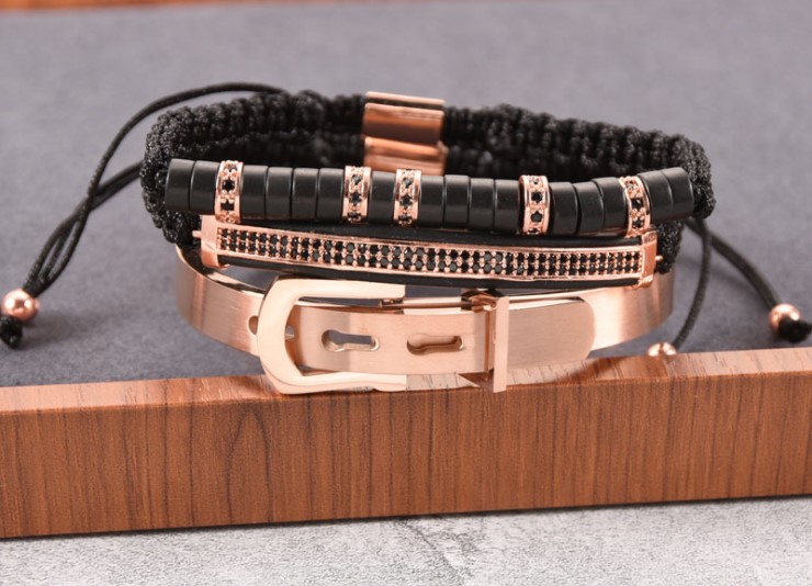 

Браслет 3 в 1 сталь с камнем Fashion, Розовое золото