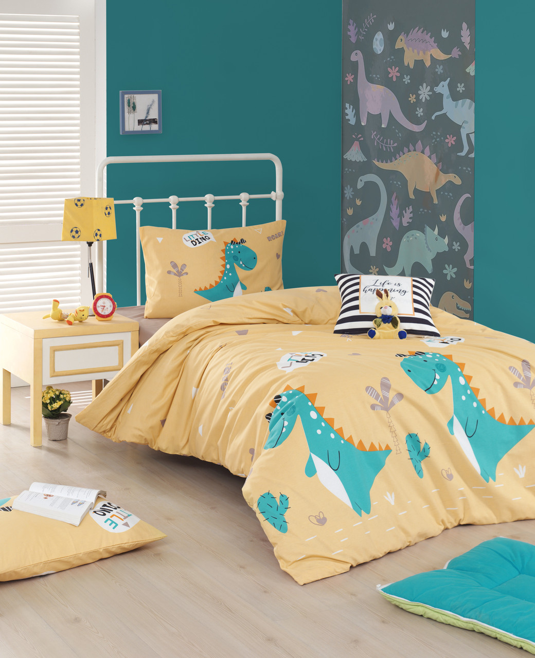 

Постельное белье Lotus Home Perfect Ranforce - Little Dino желтый полуторный