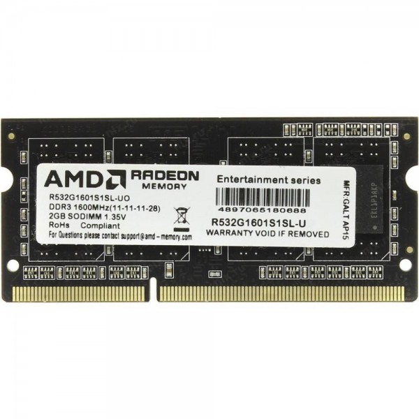 

Модуль памяти AMD 2Gb DDR3 1600MHz sodimm (R532G1601S1SL-U) (F00239713)