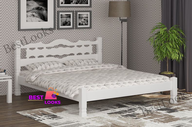 

Кровать деревянная двуспальная 160х190 Инга Wellmebely сосна Белый Л6