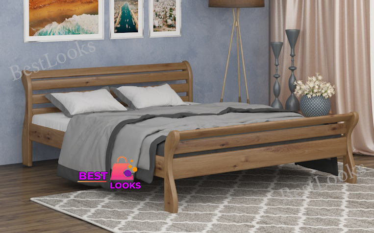 

Кровать деревянная двуспальная 180х190 Верона Wellmebely сосна Орех светлый Л6