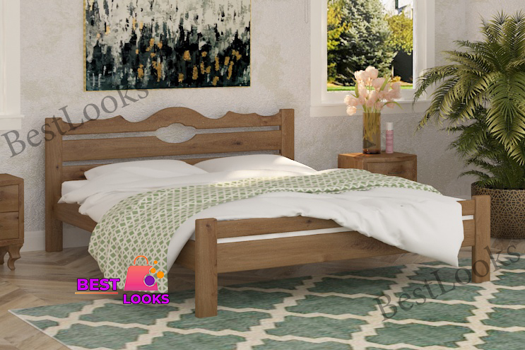 

Кровать деревянная двуспальная 140х190 Рич Wellmebely сосна Орех светлый Л6