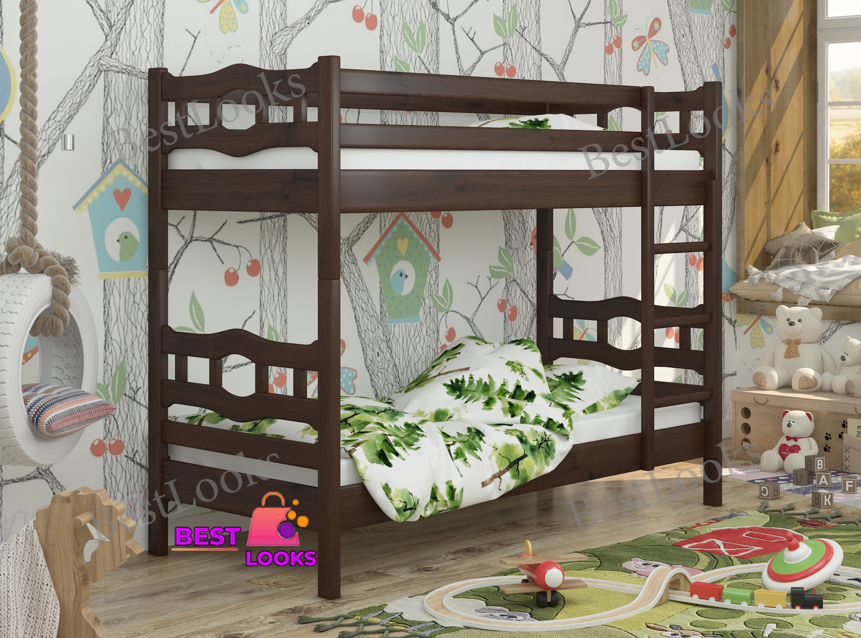 

Кровать Двухъярусная 80х190 Wellmebely Робин Трансформер сосна Орех Темный Л6