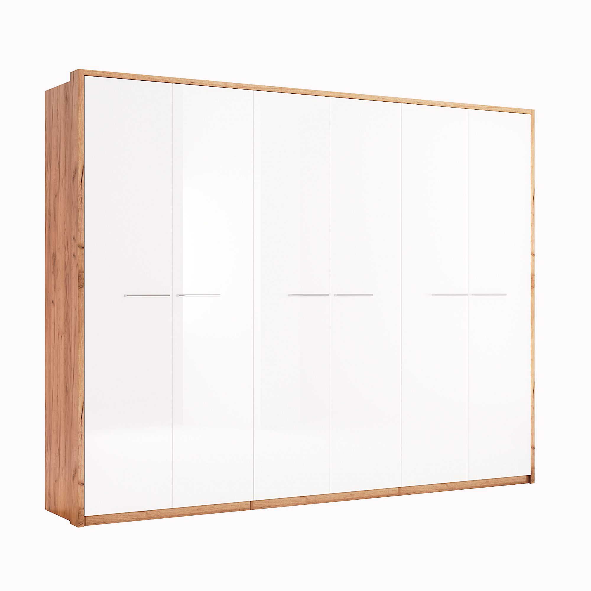 

Шкаф распашной MiroMark Nicky Дуб крафт/Белый глянец Шестидверный без зеркала NK-26-WB + OP-1-WB + OP-8-WB